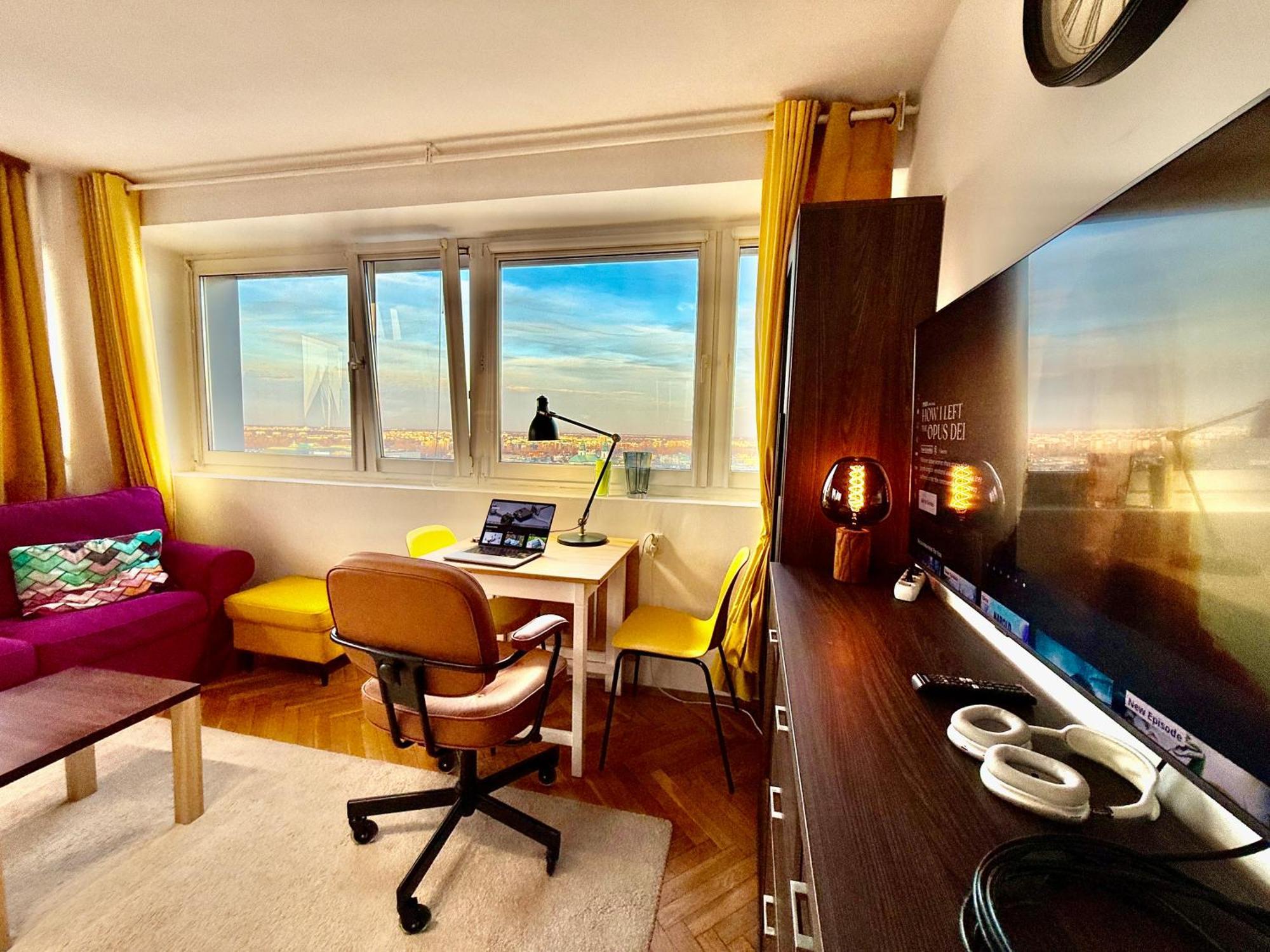 Super Apartment Yellow 2X Metro Fast Wifi 1 Gbs Netflix Panorama Miasta Warsaw Exterior photo
